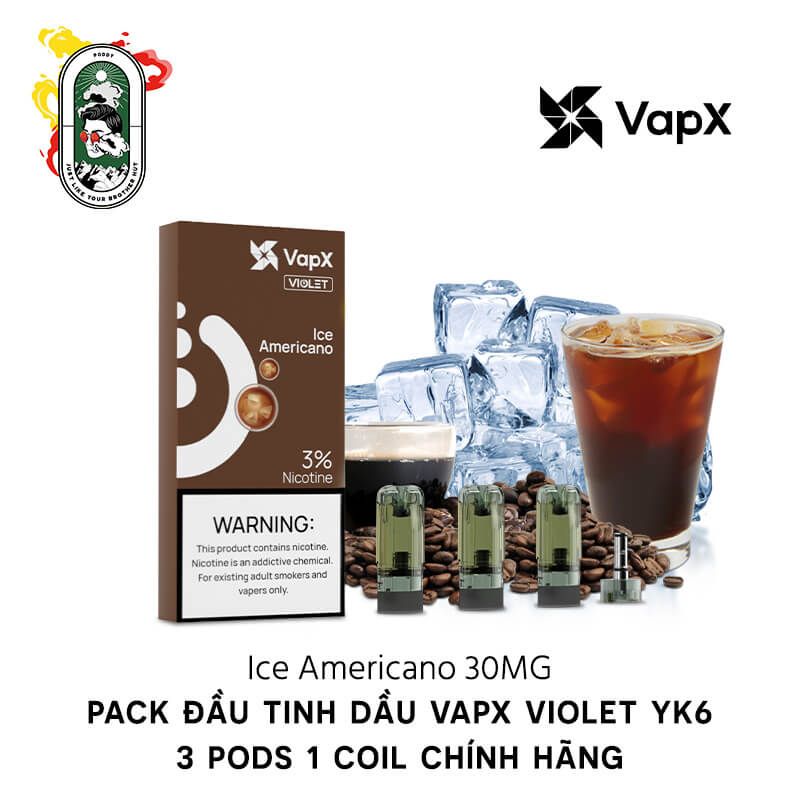  Pack 3 Đầu Pod VapX Violet YK6 Kèm 1 Coil Ice Americano Chính Hãng 