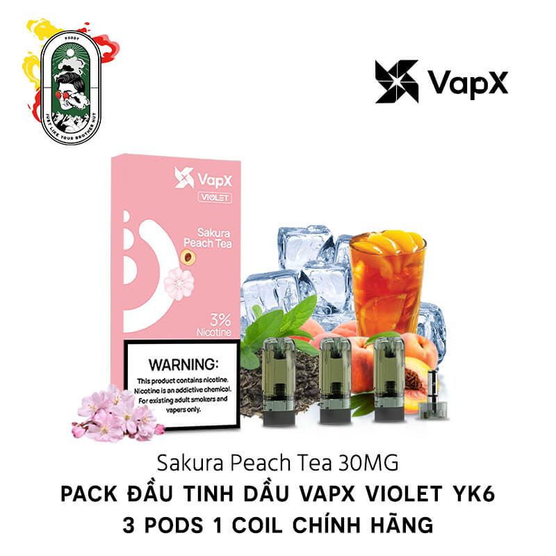  Pack 3 Đầu Pod VapX Violet YK6 Kèm 1 Coil Sakura Peach Tea Chính Hãng 