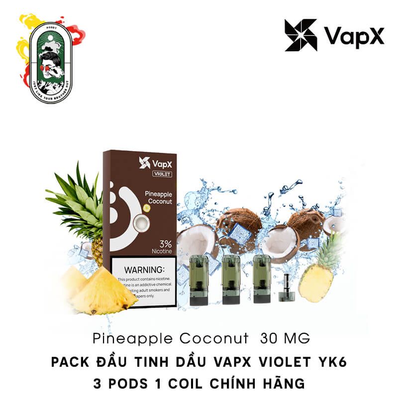  Pack 3 Đầu Pod VapX Violet YK6 kèm 1 Coil Pineapple Coconut Chính Hãng 