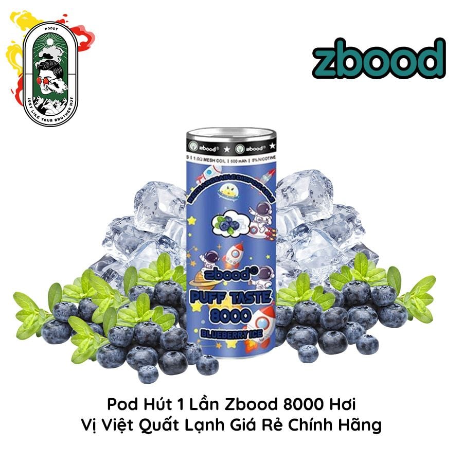  Pod Dùng 1 Lần Zbood 8000 hơi Việt Quất Lạnh Chính Hãng 