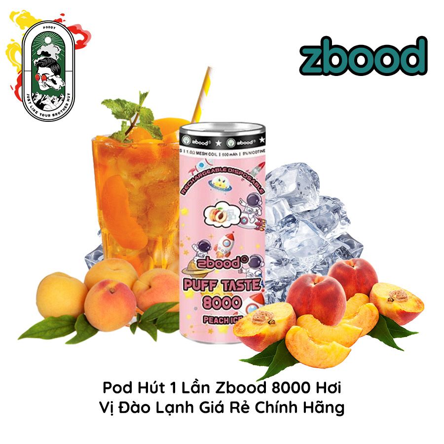  Pod Dùng 1 Lần Zbood 8000 hơi Đào Lạnh Chính Hãng 