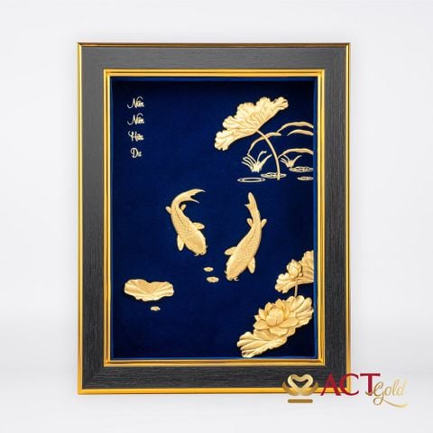 Quà tặng tranh Cá Chép Hoa Sen dát vàng 24k ACT GOLD ISO 9001:2015 (Mẫu 5)