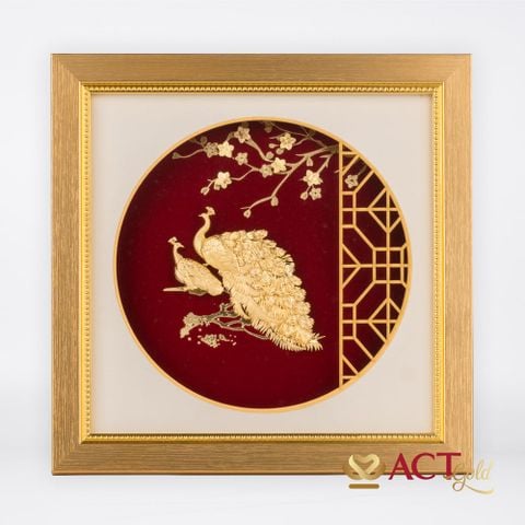 Quà tặng tranh Đôi Chim Công dát vàng 24k ACT GOLD ISO 9001:2015