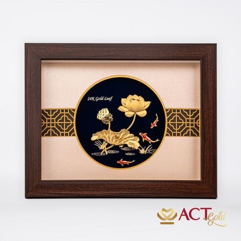 Quà tặng tranh Hoa Sen dát vàng 24k ACT GOLD ISO 9001:2015