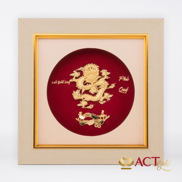 Quà tặng Tranh Rồng Nhả Ngọc dát vàng 24k ACT GOLD ISO 9001:2015