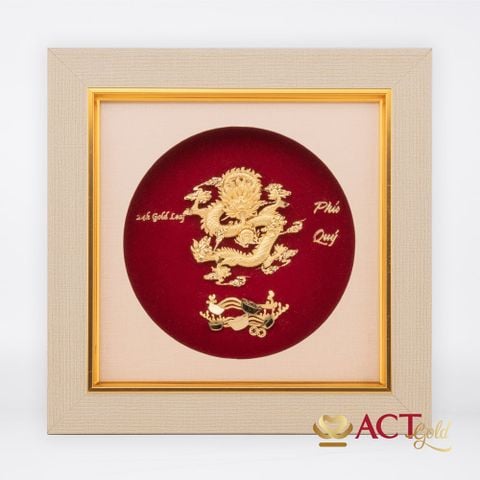Quà tặng Tranh Rồng Nhả Ngọc dát vàng 24k ACT GOLD ISO 9001:2015