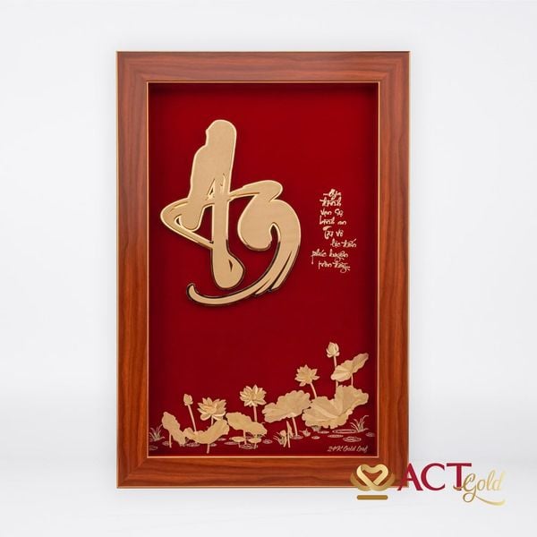Quà tặng Tranh Chữ An Hoa Sen dát vàng 24k ACT GOLD ISO 9001:2015