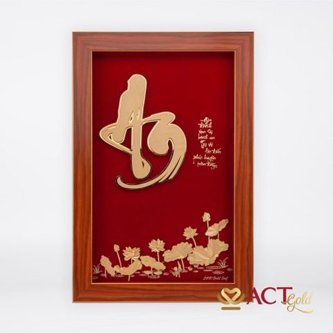 Quà tặng Tranh Chữ An Hoa Sen dát vàng 24k ACT GOLD ISO 9001:2015