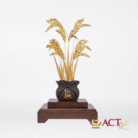 Quà tặng Chậu Cây Lúa dát vàng 24k ACT GOLD ISO 9001:2015 (Mẫu 1)