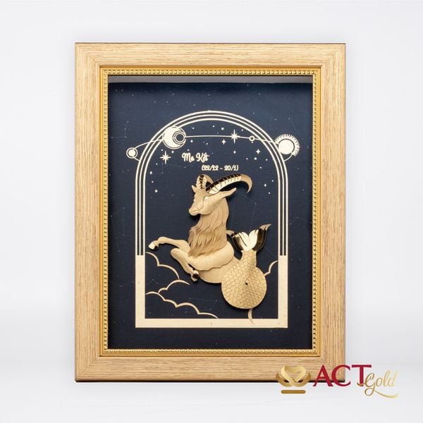 Quà tặng Tranh Cung Ma Kết dát vàng 24k ACT GOLD ISO 9001:2015