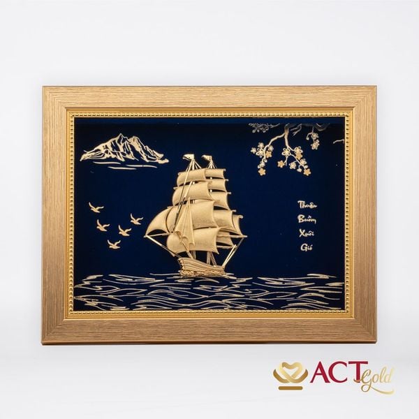 Quà tặng tranh Thuyền dát vàng 24k ACT GOLD ISO 9001:2015