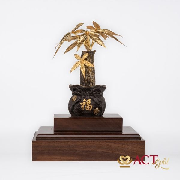 Quà tặng Chậu Cây Kim Ngân dát vàng 24k ACT GOLD ISO 9001:2015(Mẫu 1)