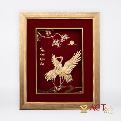 Quà tặng Tranh Đôi Chim Hạc dát vàng 24k ACT GOLD ISO 9001:2015