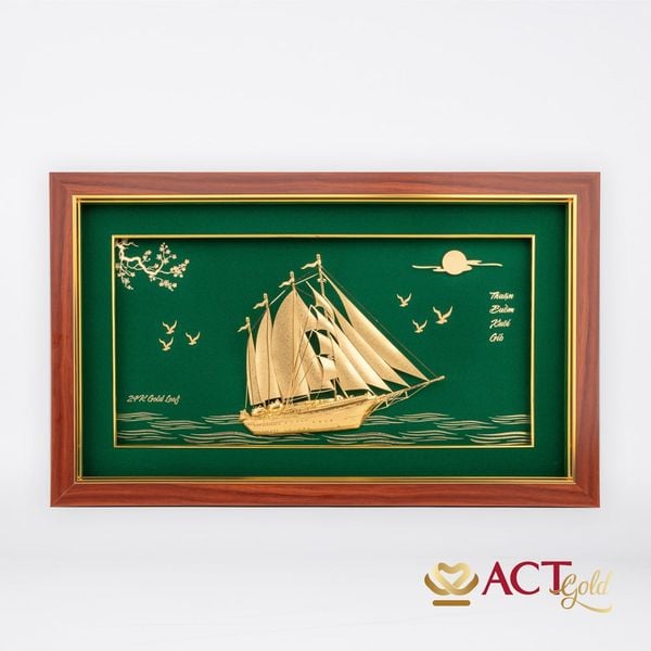Quà tặng tranh Thuyền dát vàng 24k ACT GOLD ISO 9001:2015