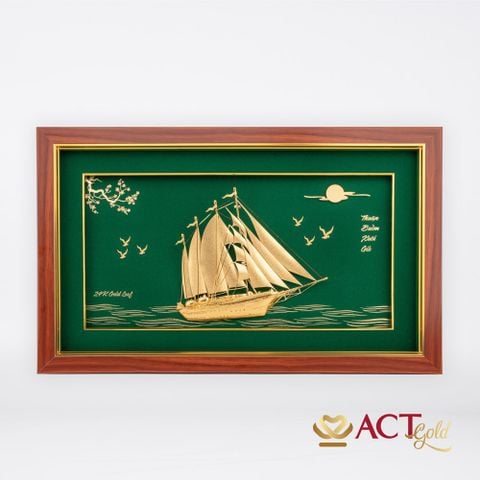 Quà tặng tranh Thuyền dát vàng 24k ACT GOLD ISO 9001:2015