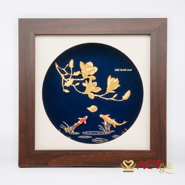 Quà tặng tranh Cá Chép Hoa Mộc Lan dát vàng 24k ACT GOLD ISO 9001:2015 (Mẫu 2)