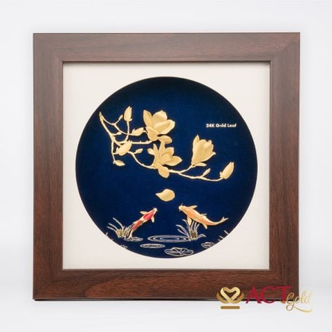 Quà tặng tranh Cá Chép Hoa Mộc Lan dát vàng 24k ACT GOLD ISO 9001:2015 (Mẫu 2)