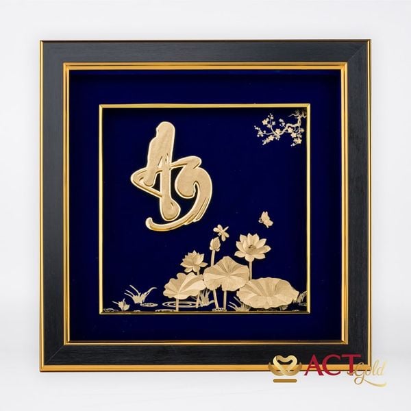 Quà tặng Tranh Chữ An Hoa Sen dát vàng 24k ACT GOLD ISO 9001:2015 (Mẫu 6)