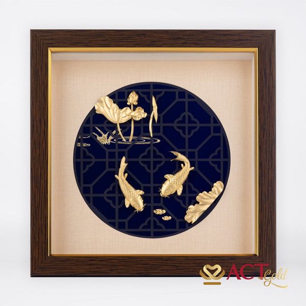 Quà tặng tranh Cá Chép Hoa Sen dát vàng 24k ACT GOLD ISO 9001:2015 (Mẫu 2)