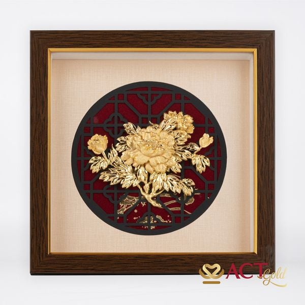 Tranh Hoa Mẫu Đơn dát vàng 24k ACT GOLD ISO 9001:2015 (Mẫu 2)