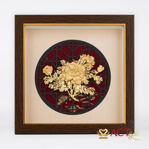 Tranh Hoa Mẫu Đơn dát vàng 24k ACT GOLD ISO 9001:2015 (Mẫu 2)