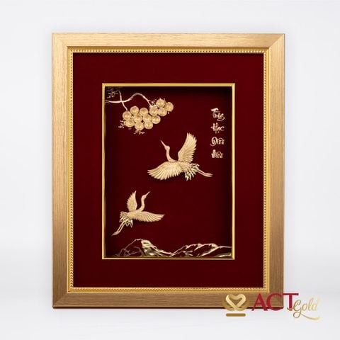 Quà tặng Tranh Đôi Chim Hạc dát vàng 24k ACT GOLD ISO 9001:2015