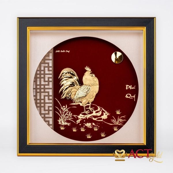 Quà tặng Tranh Gà Vàng Đại Cát dát vàng 24k ACT GOLD ISO 9001:2015