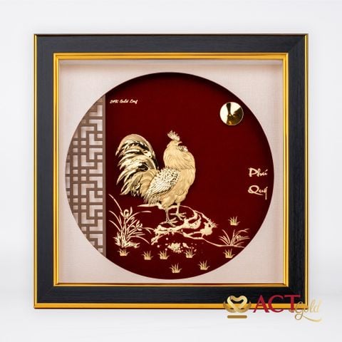 Quà tặng Tranh Gà Vàng Đại Cát dát vàng 24k ACT GOLD ISO 9001:2015