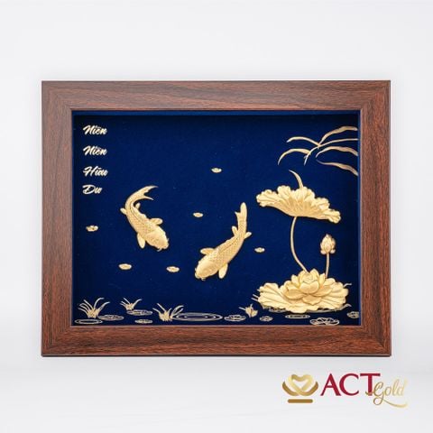 Quà tặng tranh Cá Chép Hoa Sen dát vàng 24k ACT GOLD ISO 9001:2015