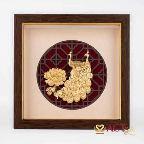 Quà tặng tranh Đôi chim công dát vàng 24k ACT GOLD ISO 9001:2015 (Mẫu 2)