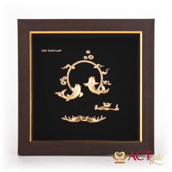 Quà tặng tranh Đôi Cá Chép dát vàng 24k ACT GOLD ISO 9001:2015