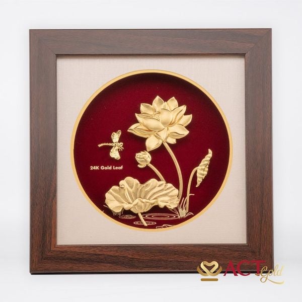 Quà tặng tranh Hoa Sen dát vàng 24k ACT GOLD ISO 9001:2015