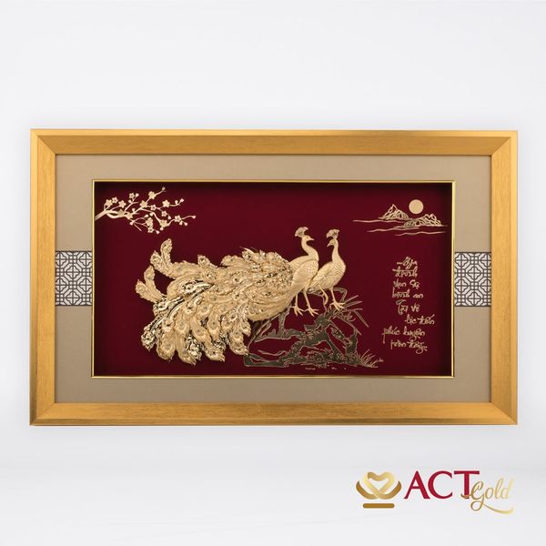Quà tặng tranh Đôi Chim Công dát vàng 24k ACT GOLD ISO 9001:2015