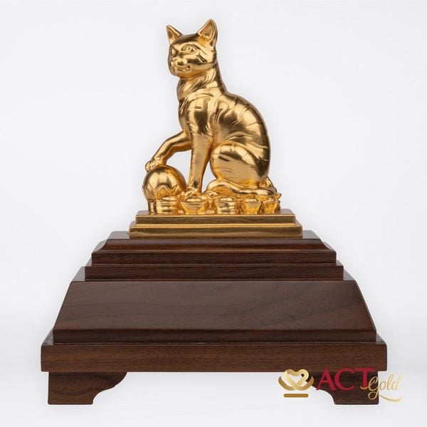 Quà tặng Tượng Mèo Phú Quý dát vàng 24k ACT GOLD ISO 9001:2015