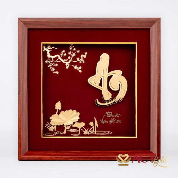 Quà tặng Tranh Chữ An Hoa Sen dát vàng 24k ACT GOLD ISO 9001:2015