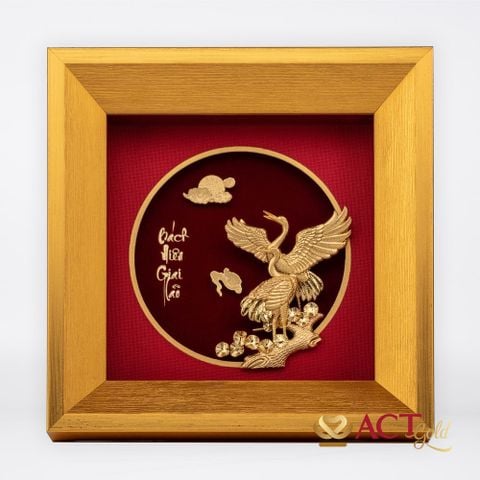 Quà tặng Tranh Tùng Hạc dát vàng 24k ACT GOLD ISO 9001:2015