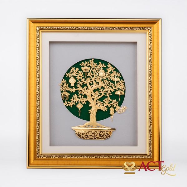 Quà tặng Tranh Cây Bát Bảo dát vàng 24k ACT GOLD ISO 9001:2015
