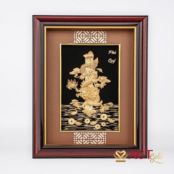 Quà tặng Tranh Rồng Phú Quý dát vàng 24k ACT GOLD ISO 9001:2015
