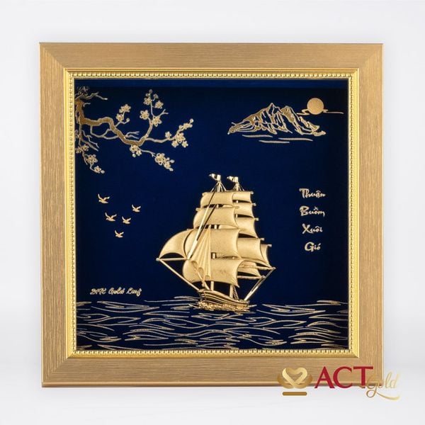 Quà tặng tranh Thuyền dát vàng 24k ACT GOLD ISO 9001:2015