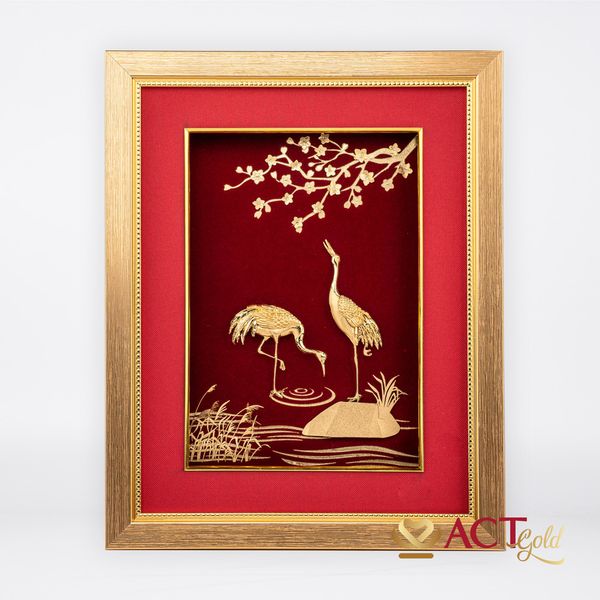 Quà tặng Tranh Đôi Chim Hạc dát vàng 24k ACT GOLD ISO 9001:2015