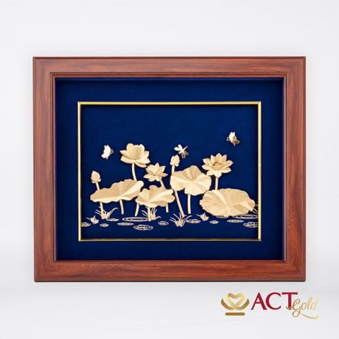 Quà tặng Tranh Hoa Sen dát vàng 24k ACT GOLD ISO 9001:2015