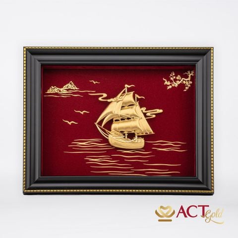 Quà tặng tranh Thuyền dát vàng 24k ACT GOLD ISO 9001:2015