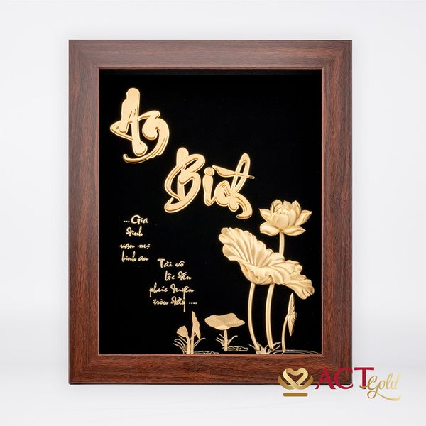 Quà tặng Tranh Chữ An Bình Hoa Sen dát vàng 24k ACT GOLD ISO 9001:2015