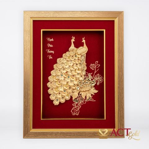 Quà tặng tranh Đôi Chim Công dát vàng 24k ACT GOLD ISO 9001:2015