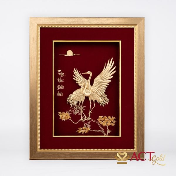 Quà tặng Tranh Đôi Chim Hạc dát vàng 24k ACT GOLD ISO 9001:2015