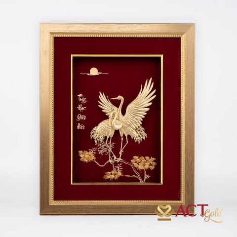 Quà tặng Tranh Đôi Chim Hạc dát vàng 24k ACT GOLD ISO 9001:2015