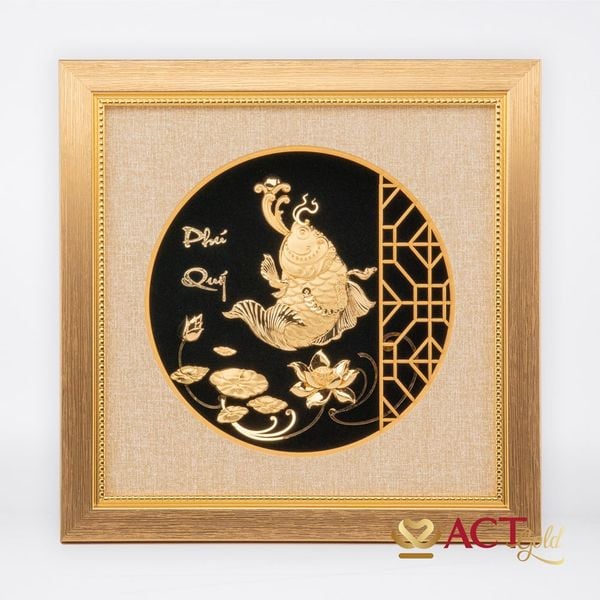 Quà tặng Tranh Cá Chép Phú Quý dát vàng 24k ACT GOLD ISO 9001:2015