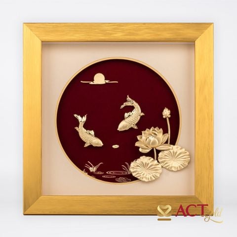 Quà tặng tranh Cá Chép Hoa Sen dát vàng 24k ACT GOLD ISO 9001:2015