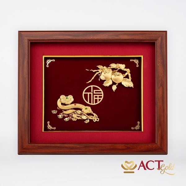Quà tặng Tranh Gậy Như Ý dát vàng 24k ACT GOLD ISO 9001:2015
