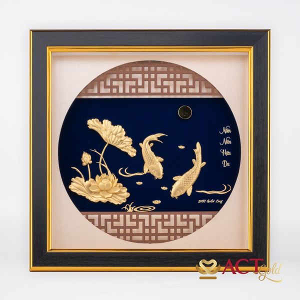 Quà tặng tranh Cá Chép Hoa Sen dát vàng 24k ACT GOLD ISO 9001:2015 (Mẫu 3)